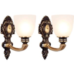NOXARTE 2 Pack Vintage Wall Sconce Brass Wall Mounted Light Ceiling Fixture with Milk White Glass Shades for Living Room Bedroom Hallway (Copper)