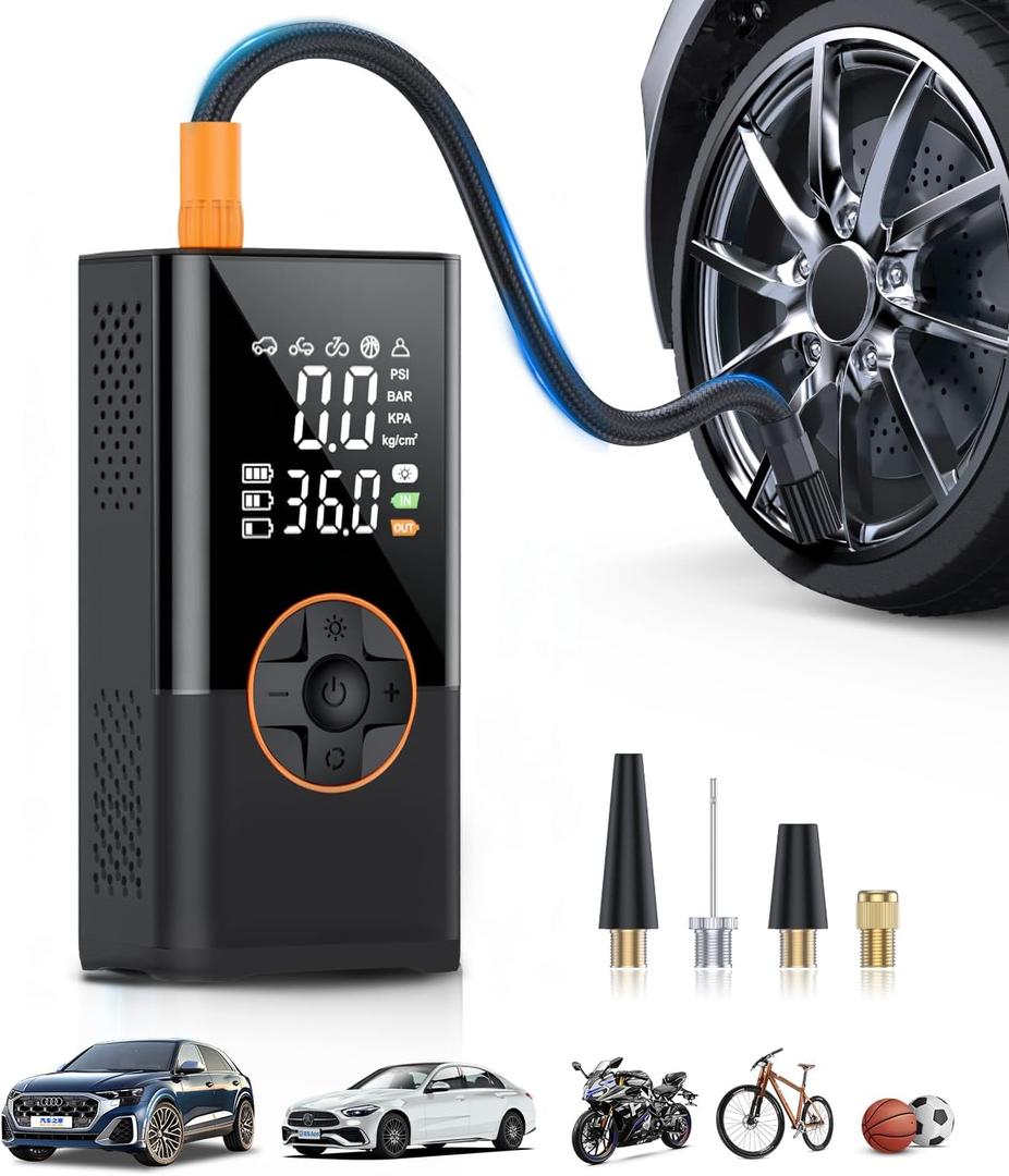 Tire Inflator Portable Air Compressor, 3X Faster Air Compressor with Digital Pressure Gauge, 150 PSI Portable Air Pump for Cars, Motorcycles, Bicycles, Balls and More(Black)