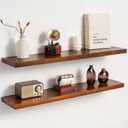 36 Inch Teak Floating Shelves Set of 2 - Solid Natural Wood Wall Mounted Shelves with Invisible Brackets - Heavy Duty Waterproof Storage for Bathroom, Kitchen, Living Room & Outdoor