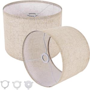 Small Lamp Shades Set of 2, Beige Drum Lampshades 8.7''Top X 8.7'' Bottom X 7.9'' High, Replacement Lamp Shades Natural Linen for Table Lamps Floor Lamps Chandelier Lamps, Easy Assembly Required