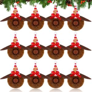 12 Pcs Brown Furry Christmas Ball Ornaments 3.15 Inch Deer Antler Dog Christmas Decoration Dog Decor for Xmas Tree Brown Hanging Ornaments for Xmas Party Decor Gift Supplies
