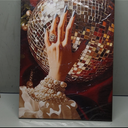Elegant Hand with Pearl Bracelets and Disco Ball Canvas Wall Art - Glamorous Vintage-Inspired Decor