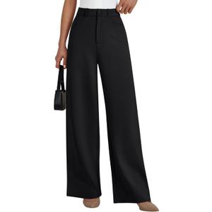 LILLUSORY Women High Waisted Stretchy Wide Leg Work Pants Business Casual Trousers with Pockets 2026 (Small, Black)