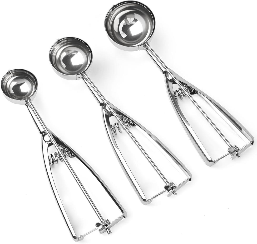 Ice Cream Scoop, 3 Pcs Cookie Scoop Set, Stainless Steel Ice Cream Scooper with Trigger Release, Cookie Scooper for Baking, Cookie Dough Scoop (3)