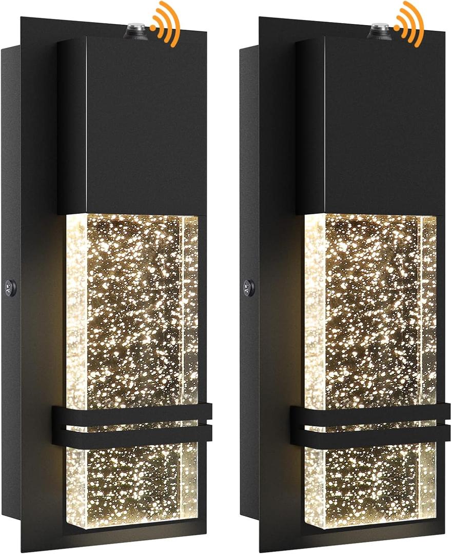 PARTPHONER LED Dusk to Dawn Outdoor Light Fixture Exterior Wall Sconces Porch Light 2 Pack Outside Wall Lights with Crystal Bubble Glass 12W Lumen 3000K for Doorway Garden Hallway Patio Living Room