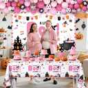 112pcs Halloween Baby Shower Balloon Arch Kit Decorations Pink A Little Boo Is Almost Due Baby Shower Girl Balloons Arch with Banner Ghost Groovy Halloween Birthday Party Decorations Supplies