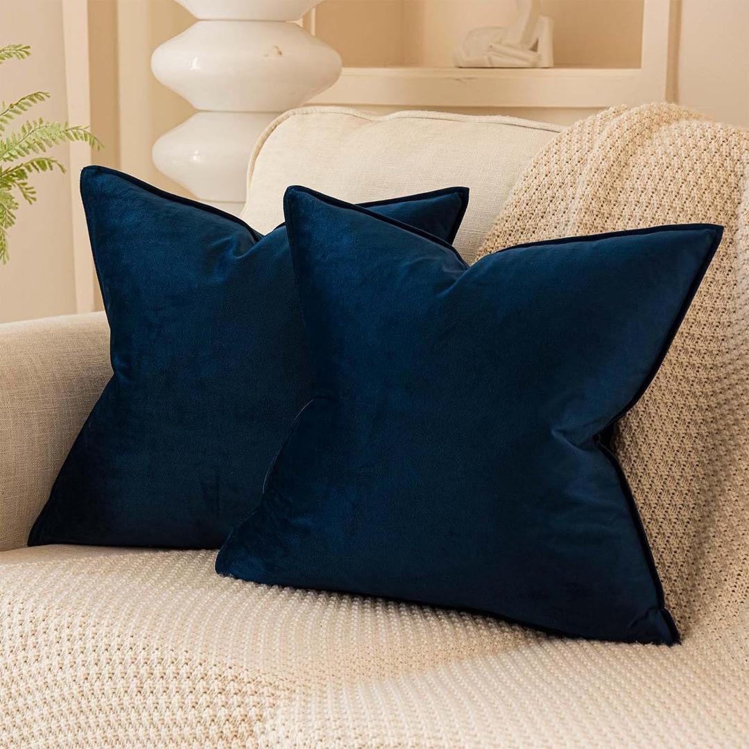 JUSPURBET Navy Decorative Velvet Throw Pillow Covers 22x22 inch Set of 2,Broadside Soft Cushion Case with Invisible Zipper for Sofa Couch Bed