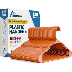 Plastic Clothes Hangers  Heavy Duty Hanger Set, for Organizing Clothes, Dresses, and Coat, Holds Up to 5 lbs, Space-Saving Hangers with Non-Slip Shoulder Grooves, Pack of 120, Brown