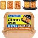 Air Fryer Liners Disposable for Dual Baskets, 200Pcs Rectangle Parchment Paper Liner for Ninja DZ201 DZ401, Chefman/COSORI 2-Basket Air Fryer, Oil Proof Baking Paper by Vailnd(8.6x5.5 Inch)
