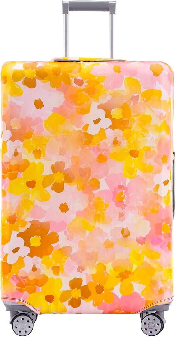 TRAVELKIN Luggage Covers For Suitcase Tsa Approved,Suitcase Cover Protector Fit 22-25 Inch Luggage (M(22-25inch suitcase), Orange Floral)