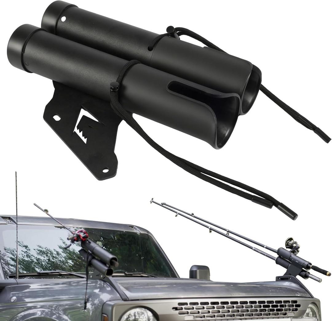 Off-Road Fishing Rod Holder, Double Rod Kit with 2 Holders fit for 2021+ Ford Bronco 2/4 Door Passenger Side Powder Coated Aluminum