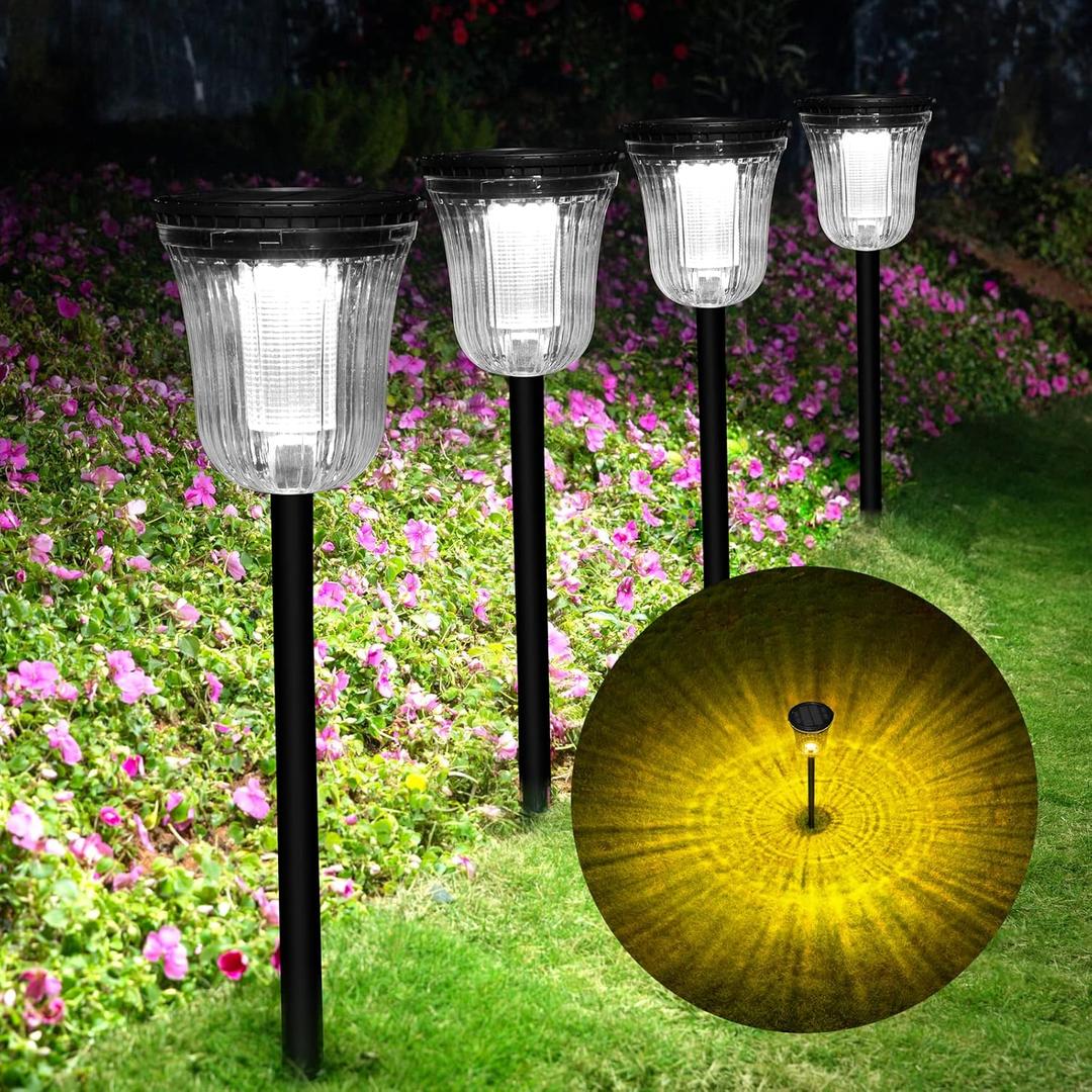 Solar Pathway Lights Outdoor, 4 Pack Solar Lights Outdoor Waterproof, 200 Lumens Super Bright Solar Garden Lights,Up to 14 Hrs Auto On/Off Outside Lights for Yard Lawn Walkway Driveway Path