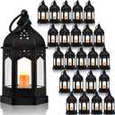 Hortsun Set of 24 Halloween Mini Vintage LED Lantern for Centerpiece Wedding Decorative Lantern with Flickery Candle Battery Powered Festival Hanging Tealight Ramadan Christmas Party Decor (Black)