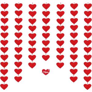 2 x 72 Felt Heart Garland, Pre-Strung Red Heart Decor for Valentines Day Decorations, Wedding, Anniversary, Birthday, Backdrop for Office, Classroom, Vaday Party Props