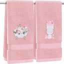 2 Pcs Pink Rose Hand Towels for Bathroom Decorative Rose Flower Bathroom Towels Embroidered 100% Cotton Spring Floral Hand Towels 13.4x29 Inch for Guest Room Valentine Gift (Pink,Rose)