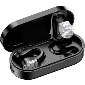 aigo Open Ear Earbuds, Wireless Bluetooth Earphone, Clip on Headphones, Over The Ear Earbuds for Fitness Running Gym Workouts, Built-in Mic, Wireless Charging, Black Headset