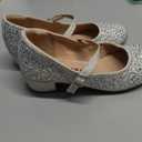 Girls Dress Shoes Mary Jane Shoes for Girls Sparkle Low Heel Hook and Loop Flats for School Wedding Party White US 2