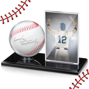 Acrylic Baseball Display Case for Ball and Cards Clear Base Ball Holder Ring Stand Set Centerpieces Protector Memorabilia Showcase for Official Size Baseball (Small)