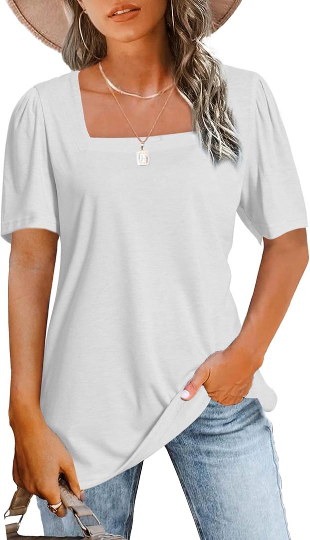 JomeDesign Womens Tops Casual Short Sleeve Square Neck Shirts Puff Sleeve Tshirts Loose Casual Blouse Summer Tee (Medium, White) JomeDesign Womens Tops Casual Short Sleeve Square Neck Shirts Puff Sleeve Tshirts Loose Casual Blouse Summer Tee (Medium, White)