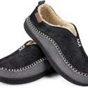 EverFoams Men's Moccasin Slippers Memory Foam Indoor/Outdoor Warm Suede House Shoes with Fuzzy Sherpa Lining (8, Black)