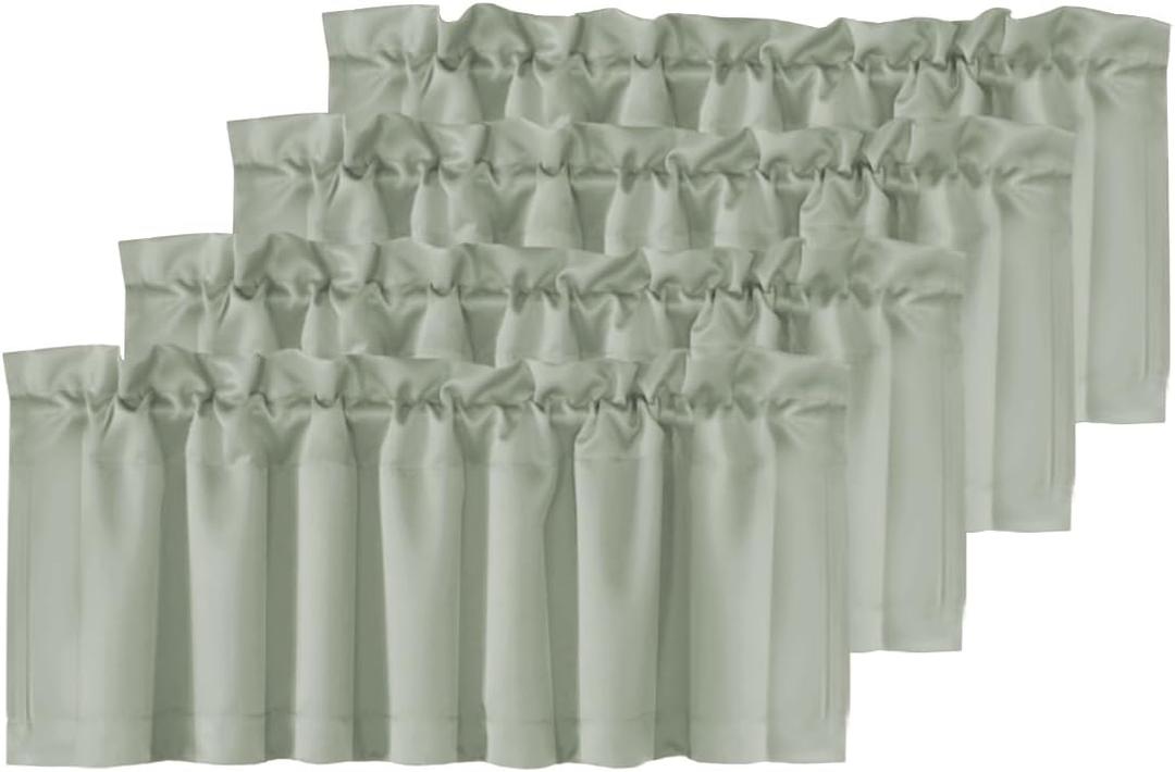 H.VERSAILTEX 4 Panels Blackout Valances for Small Windows Thermal Insulated Short Curtains Privacy Decorative Rod Pocket Shade for Kitchen/Living Room/Cafe/Bathroom/Laundry,52" W x 18" L,Sea Grass
