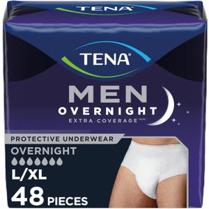 TENA Men Overnight Extra Coverage Underwear L/XL 48 ct (Large/X-Large)