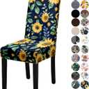 Chair Covers for Dining Chair Set of 6, Stretchy Soft Parson Chair Covers Removable Washable Kitchen Dining Room Chair Slipcovers with Elastic for Universal Fit (Sunflowers)