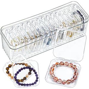 Clear Travel Jewelry Organizer Box, Rectangular Plastic Storage Container with 15 Sturdy Portable Small Cases for Organizing Beads, Crafts, Earrings, Rings, Necklaces, Small Parts in Drawer