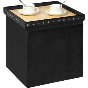 B FSOBEIIALEO Storage-Ottoman Cube-Folding Tufted - Ottomans with Storage, Coffee Table Top Cover, Toy Chest Footrest Stool for Bedroom, Luxury Velvet Fabric 15.7 Inches Black (15.7x15.7x15.7 inches)
