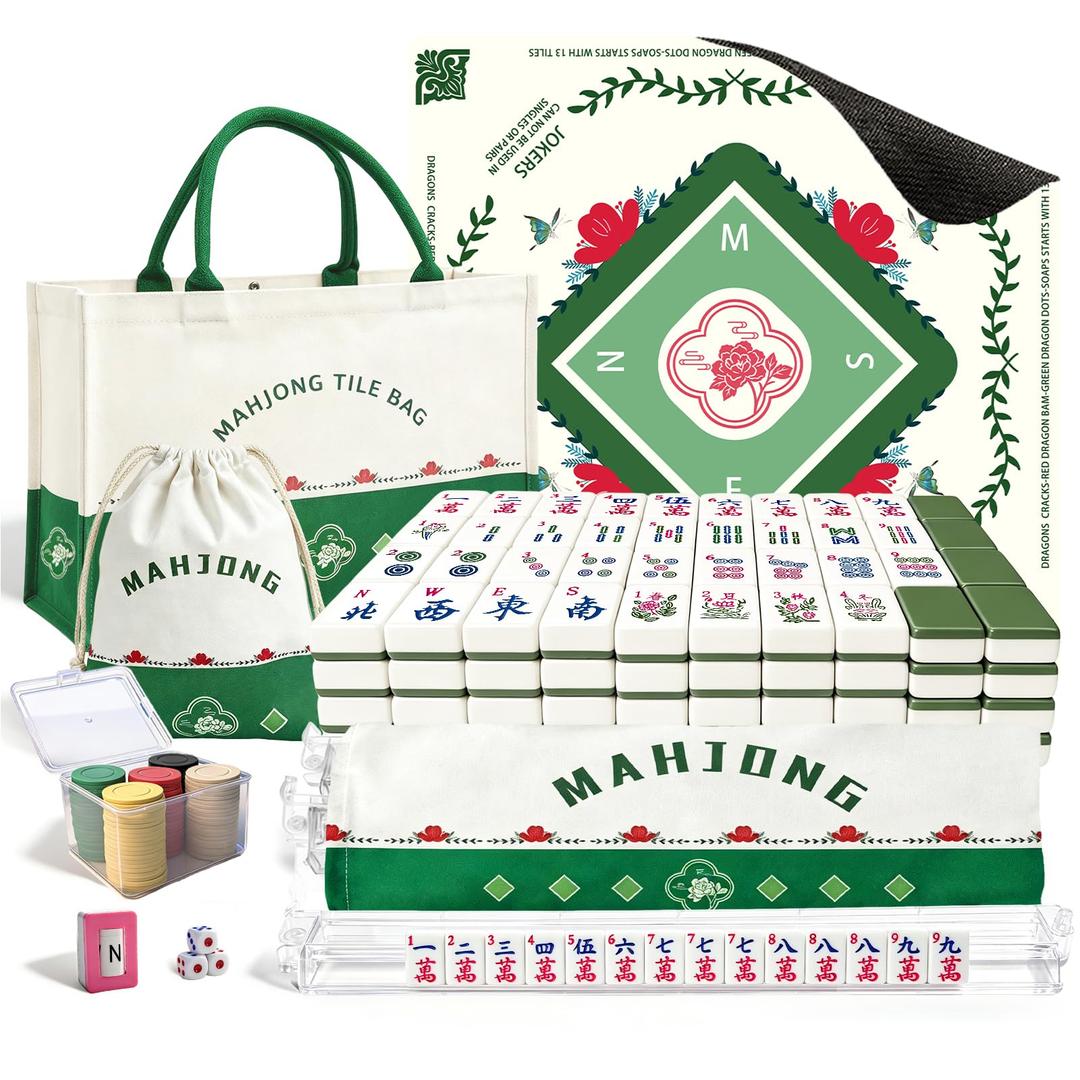 GUJYUYIF 166 American Mahjong Tiles Set with Mat, Racks and Accessories