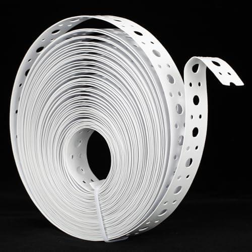 White Metal Strap 1-Inch x 50FT 0.6mm Thickness Galvanized Pipe Hanger Strap Metal Strapping with Holes Plumbers Strap for Pipe Supports Hanging