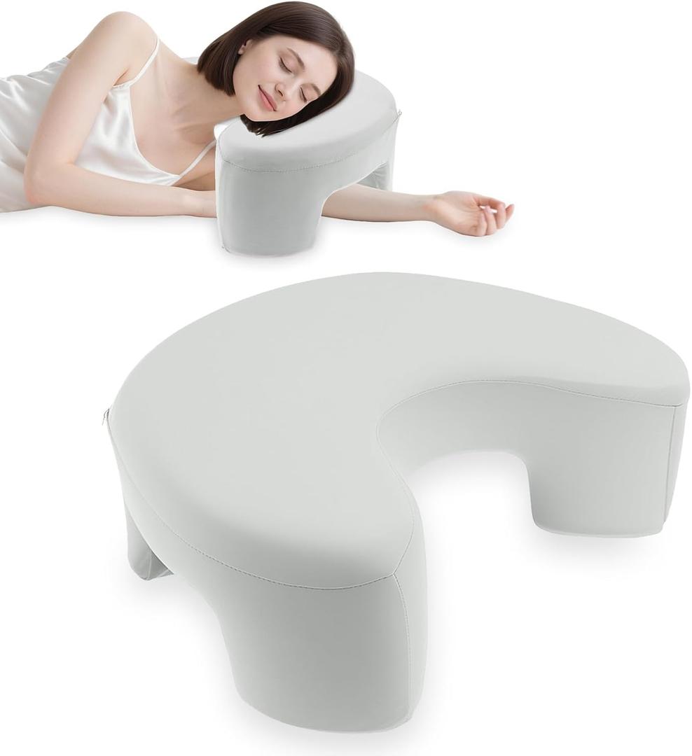 Side Sleeper Pillow with Arm Hole, Ergonomic Zoned Neck Pillow, Comfortable Cervical Pillows, Cooling Memory Foam Pillows, Neck Support Cushion for Bed(Light Grey,1 Piece)