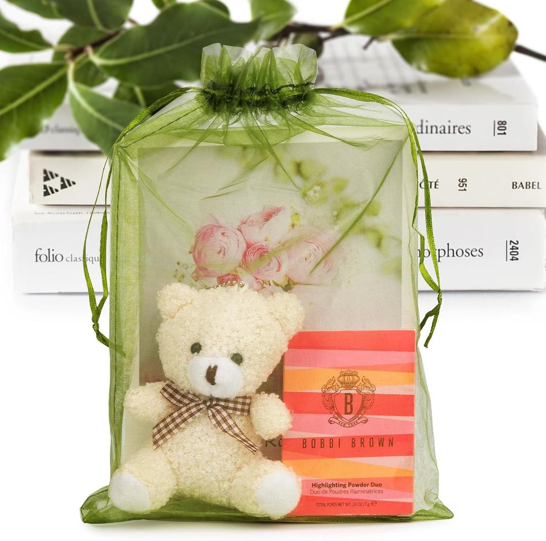 ANZNKU 100 Pack Organza Gift Bags 8x12in Sheer Bags Drawstring Mesh Gift Bags for Christmas Party Favors Fruit Protection(Green)