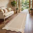 Garvee Scalloped Bow Runner Rug 2x6, Soft Washable Hallway Runner Rug, Non Slip Low Pile Bedroom Hallway Decor, Faux Wool Nursery Rugs, Farmhouse Entryway Mat,BeigeBrown
