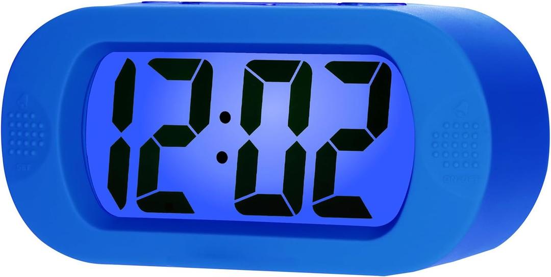 Plumeet Kids Alarm Clock Large Digital LCD Travel Alarm Clocks with Snooze and Night Light - Ascending Sound and Handheld Size - Best Gift for Kids (Blue)