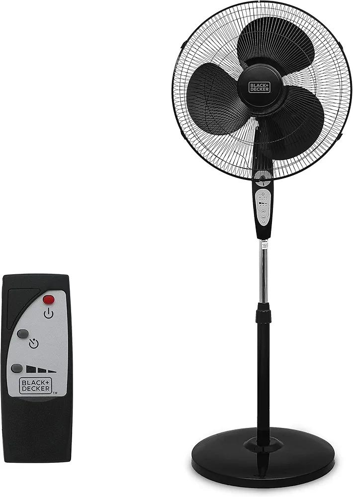 BLACK+DECKER 18-Inch Stand Fan with Pedestal Base, Height Adjustable Pedestal Fan with Remote and Touch Control Panel, Free Standing Fan with 90-Degree Oscillating and 3-Speed Settings, Black