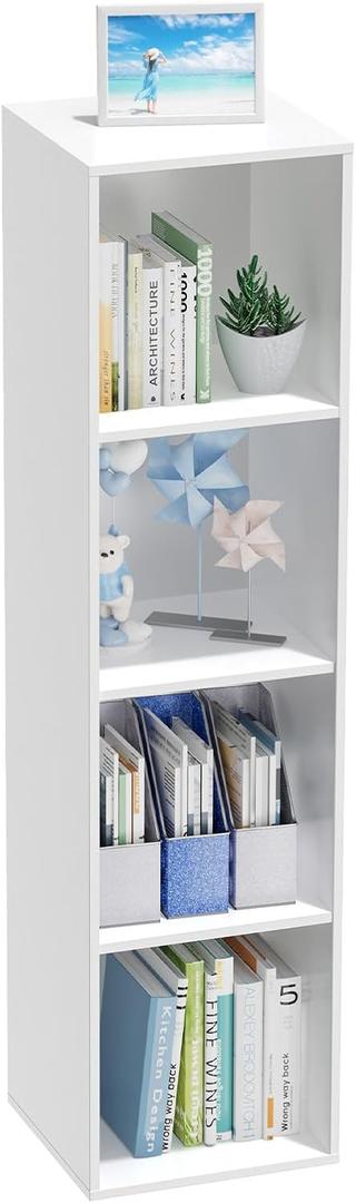 4 Tier Bookshelf, Freestanding Corner Storage Shelve Book Case for Narrow Space, 4 Cube Storage Organizer Small Bookcase for Home Office Living Room (White, 4 Cube)