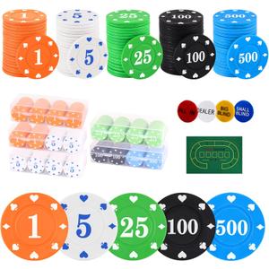 Plastic Poker Chips Set with Storage Box for Blackjack, Texas Hold'em, Night Poker Games