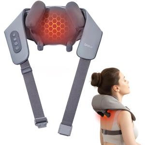 Breo N5 Mini Neck Massager with Heat, 5D Shiatsu Back Massager with Hands-Free, Electric Deep Kneading Massage for Neck Massager for Pain Relief deep Tissue, Portable for Office, Home & Travel-Grey