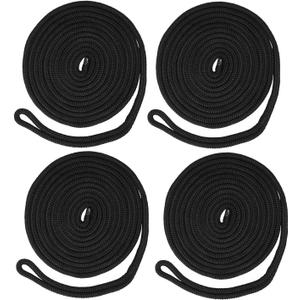 NovelBee 4 Pack of 1/2 Inch x 20 Feet Double Braid Nylon Dockline,Mooring Rope Dock Line with Spliced Soft Eye,Working Load Limit 968 lbs,Breaking Strength 4,840 lbs (4pcs,Black)