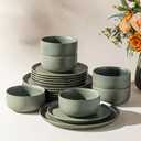 LERATIO Stoneware Dinnerware Sets for 4,Handcarft Ceramic Plates and Bowls Sets,Chip and Scratch Resistant Dishes, Dishwasher & Microwave Safe, Oven safe,Reactive Glaze-Green