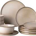 GBHOME Ceramic Dinnerware Sets for 4, 12 Pieces Stoneware Plates and Bowls Sets, Scratch Resistant Dishes, Dishwasher & Microwave Safe, Reactive Glaze-Cappuccino