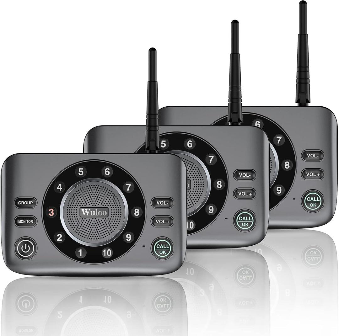 Hands-Free Two Way Intercoms Wireless for Home Business, Wuloo Upgrade Audio Intercom System for Elderly, Full Duplex Room to Room Intercom with 5280 ft Range Clear Sound Anti-Interference, 3-Pack (3 units set)
