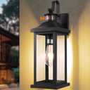 1-Pack 18 Inch Motion Sensor Front Porch Light IP65 Waterproof, Large Black Dusk to Dawn Outdoor Wall Lighting for House Exterior Light Fixture Clear Glass Garage Coach Light, E26 Bulb Base