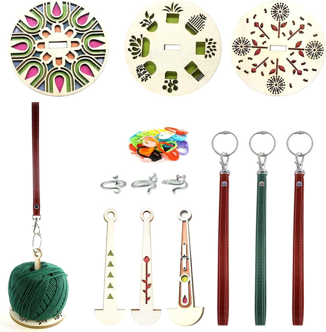 LAMHIMD Wrist Yarn Holders, Wooden Yarn Ball Holders, Portable Yarn Holders with Leather Wristband for Crocheting, Yarn Spinners are Gift for Crochet Lover