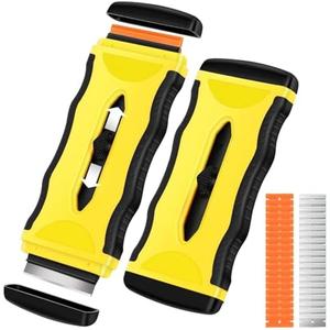DEKEones Razor Blade Scraper, 2 Pack 2-in-1 Scraper Tool with 5Pcs Plastic Blades and 5 Pcs Metal Blades, Multifunctional Cleaning Razor Scraper for Stickers, Decals, Cooktop, Oven（Yellow）2 Pack