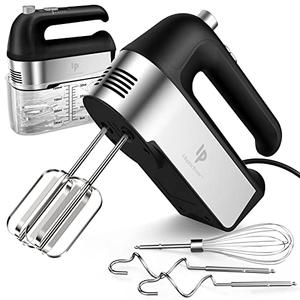 Hand Mixer Electric, 450W Kitchen Mixers with Scale Cup Storage Case, Turbo Boost/Self-Control Speed + 5 Speed + Eject Button + 5 Stainless Steel Accessories, For Easy Whipping Dough, Cream, Black