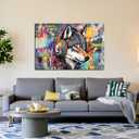 Wolf Canvas Wall Art - Wolf Wall Decor Graffiti Picture Funny Animal Listen to Music Painting Inspirational Prints Pop Artwork Office Living Room Home Decor Framed(Wolf-16,16.00"x24.00")