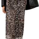 Avanova Women's Ditsy Floral High Waisted Skirts Lettuce Trim Summer Fall Boho Midi Skirt Leopard Dark Brown, X-Small