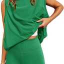 Nirovien Women 2 Piece Outfits Workout Sets Summer Matching Lounge Set Tunic Tops and Biker Short Sets (Green, S)